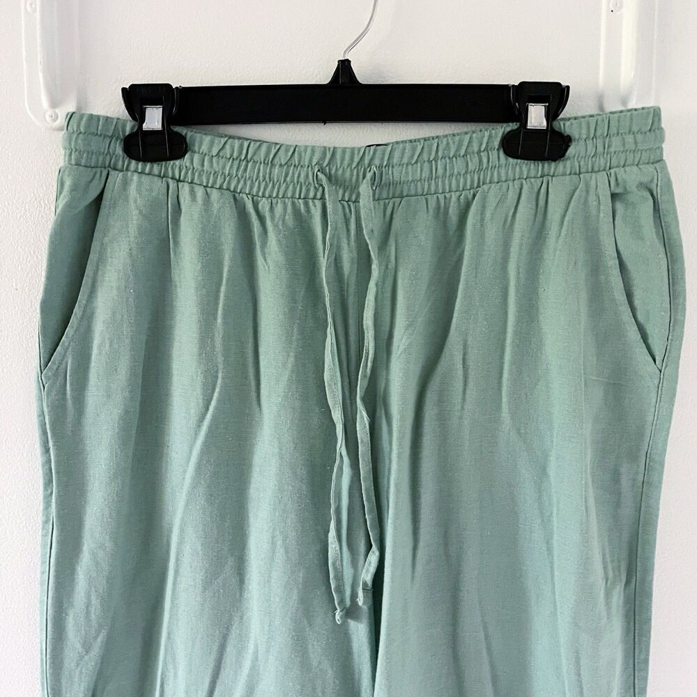 Women's Gap Linen Rayon Wide Leg Green Pants Elastic Waist Drawstring M Medium - Picture 2 of 16